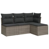 vidaXL 4-tlg. Garten-Sofagarnitur mit Kissen Grau Poly...