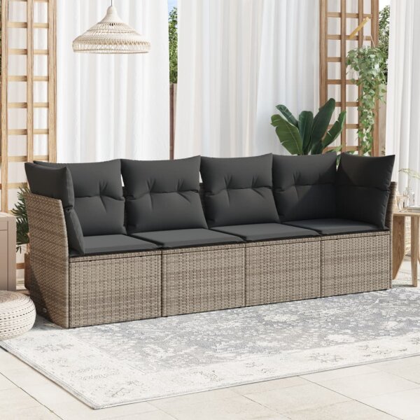 vidaXL 4-tlg. Garten-Sofagarnitur mit Kissen Grau Poly Rattan