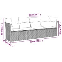 vidaXL 4-tlg. Garten-Sofagarnitur mit Kissen Grau Poly Rattan