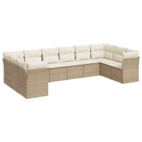 vidaXL 10-tlg. Garten-Sofagarnitur mit Kissen Beige Poly...