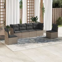 vidaXL 6-tlg. Garten-Sofagarnitur mit Kissen Grau Poly Rattan