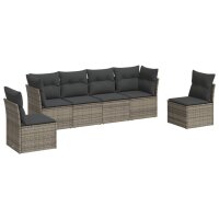 vidaXL 6-tlg. Garten-Sofagarnitur mit Kissen Grau Poly Rattan