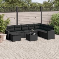 vidaXL 9-tlg. Garten-Sofagarnitur mit Kissen Schwarz Poly...