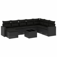 vidaXL 9-tlg. Garten-Sofagarnitur mit Kissen Schwarz Poly...