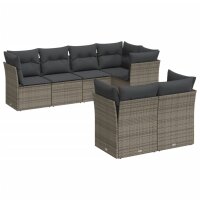 vidaXL 7-tlg. Garten-Sofagarnitur mit Kissen Grau Poly Rattan