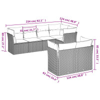 vidaXL 7-tlg. Garten-Sofagarnitur mit Kissen Grau Poly Rattan