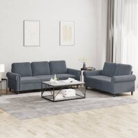 vidaXL 2-tlg. Sofagarnitur mit Kissen Dunkelgrau Samt