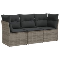 vidaXL 3-tlg. Garten-Sofagarnitur mit Kissen Grau Poly Rattan