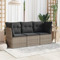 vidaXL 3-tlg. Garten-Sofagarnitur mit Kissen Grau Poly Rattan