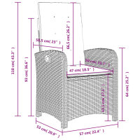 vidaXL Gartensessel Verstellbar mit Kissen Schwarz Poly Rattan