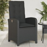 vidaXL Gartensessel Verstellbar mit Kissen Schwarz Poly Rattan