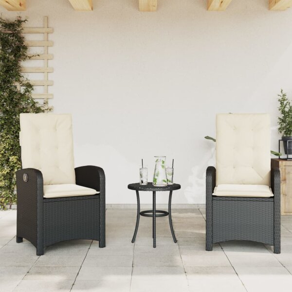 vidaXL Gartensessel mit Kissen 2 Stk. Verstellbar Schwarz Poly Rattan