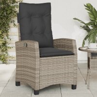 vidaXL Gartensessel mit Kissen 2 Stk. Verstellbar Grau Poly Rattan