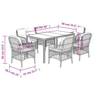 vidaXL 7-tlg. Garten-Essgruppe mit Kissen Schwarz Poly Rattan