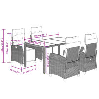 vidaXL 5-tlg. Garten-Essgruppe mit Kissen Schwarz Poly Rattan