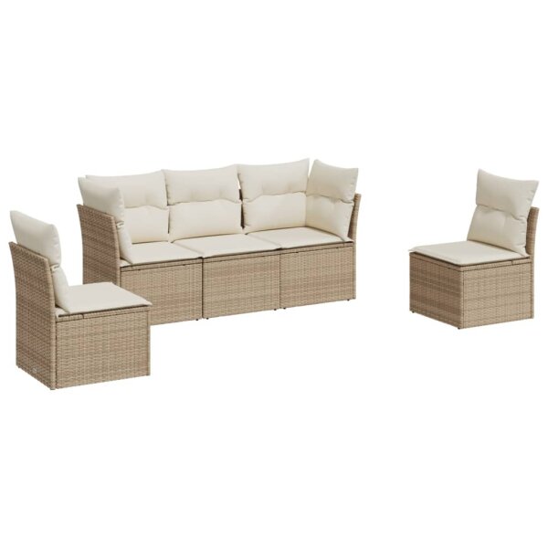 vidaXL 5-tlg. Garten-Sofagarnitur mit Kissen Beige Poly Rattan