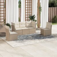 vidaXL 5-tlg. Garten-Sofagarnitur mit Kissen Beige Poly Rattan