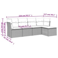 vidaXL 5-tlg. Garten-Sofagarnitur mit Kissen Grau Poly Rattan