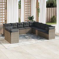 vidaXL 11-tlg. Garten-Sofagarnitur mit Kissen Grau Poly...