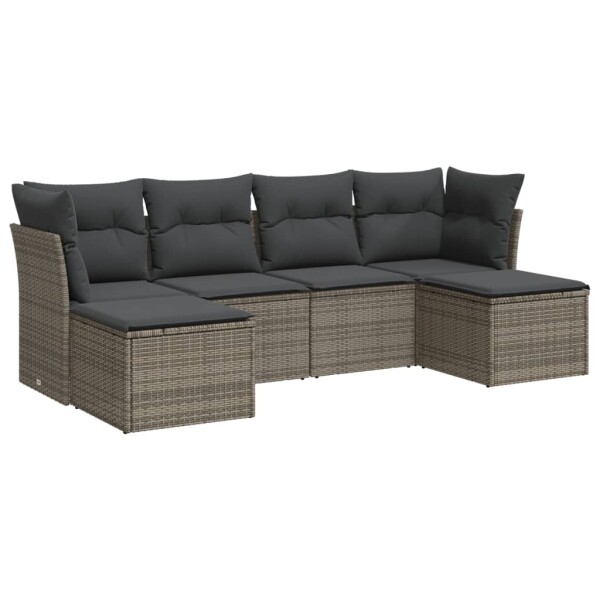 vidaXL 6-tlg. Garten-Sofagarnitur mit Kissen Grau Poly Rattan