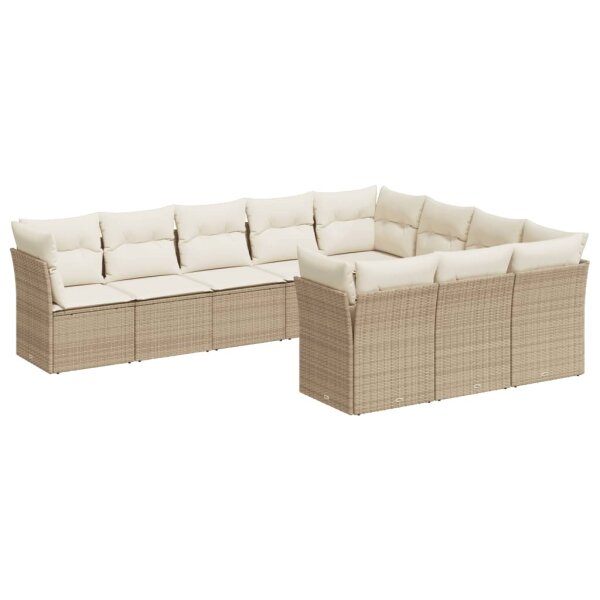 vidaXL 10-tlg. Garten-Sofagarnitur mit Kissen Beige Poly Rattan