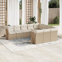 vidaXL 10-tlg. Garten-Sofagarnitur mit Kissen Beige Poly Rattan