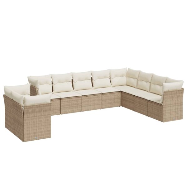 vidaXL 10-tlg. Garten-Sofagarnitur mit Kissen Beige Poly Rattan