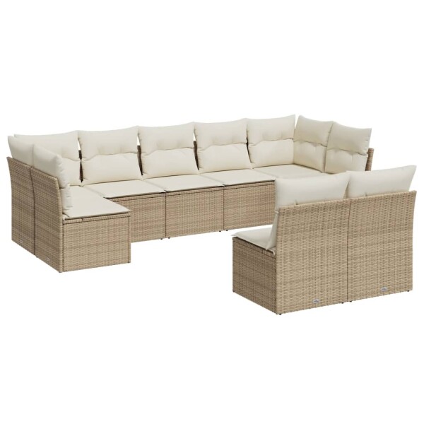 vidaXL 9-tlg. Garten-Sofagarnitur mit Kissen Beige Poly Rattan