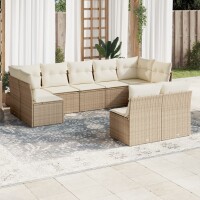 vidaXL 9-tlg. Garten-Sofagarnitur mit Kissen Beige Poly Rattan