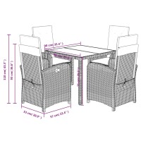 vidaXL 5-tlg. Garten-Essgruppe mit Kissen Grau Poly Rattan