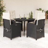 vidaXL 5-tlg. Garten-Essgruppe mit Kissen Schwarz Poly Rattan