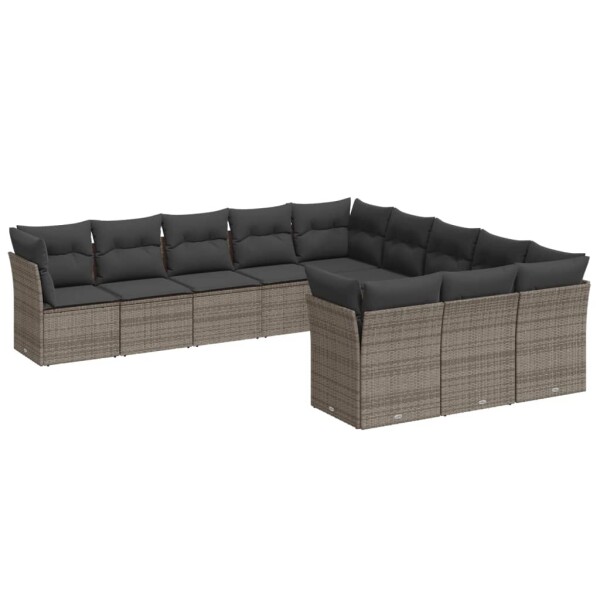 vidaXL 11-tlg. Garten-Sofagarnitur mit Kissen Grau Poly Rattan