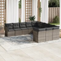 vidaXL 11-tlg. Garten-Sofagarnitur mit Kissen Grau Poly...