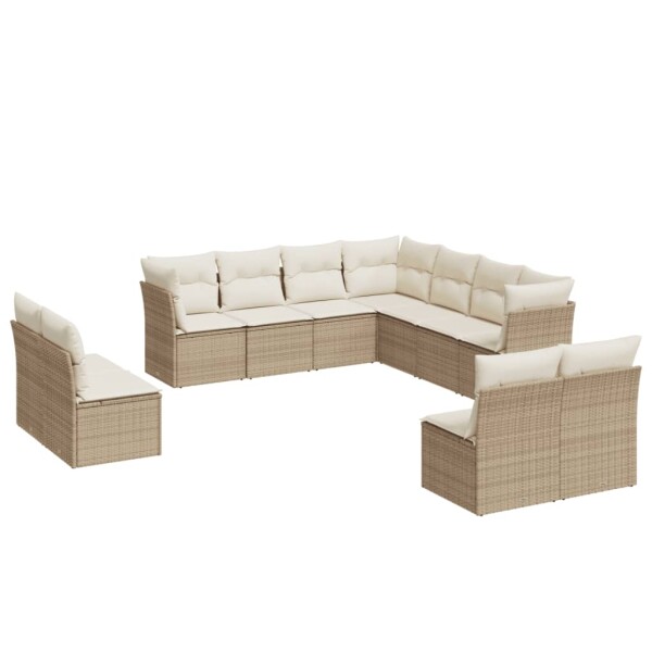 vidaXL 11-tlg. Garten-Sofagarnitur mit Kissen Beige Poly Rattan