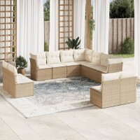 vidaXL 11-tlg. Garten-Sofagarnitur mit Kissen Beige Poly...