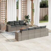 vidaXL 8-tlg. Garten-Sofagarnitur mit Kissen Grau Poly Rattan