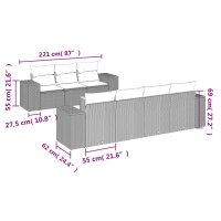 vidaXL 8-tlg. Garten-Sofagarnitur mit Kissen Grau Poly Rattan