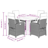 vidaXL 5-tlg. Garten-Essgruppe mit Kissen Schwarz Poly Rattan