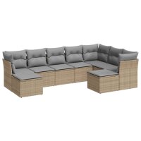 vidaXL 9-tlg. Garten-Sofagarnitur mit Kissen Beige Poly Rattan