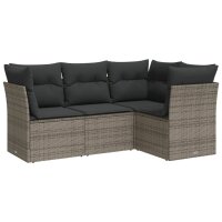 vidaXL 4-tlg. Garten-Sofagarnitur mit Kissen Grau Poly Rattan