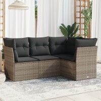 vidaXL 4-tlg. Garten-Sofagarnitur mit Kissen Grau Poly Rattan