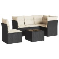 vidaXL 6-tlg. Garten-Sofagarnitur mit Kissen Schwarz Poly...