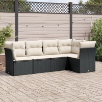 vidaXL 5-tlg. Garten-Sofagarnitur mit Kissen Schwarz Poly...