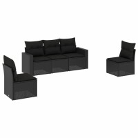 vidaXL 5-tlg. Garten-Sofagarnitur mit Kissen Schwarz Poly...