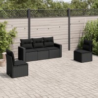 vidaXL 5-tlg. Garten-Sofagarnitur mit Kissen Schwarz Poly...