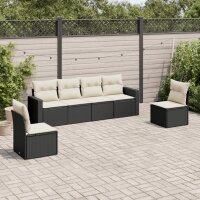 vidaXL 6-tlg. Garten-Sofagarnitur mit Kissen Schwarz Poly Rattan