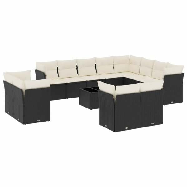 vidaXL 13-tlg. Garten-Sofagarnitur mit Kissen Schwarz Poly Rattan