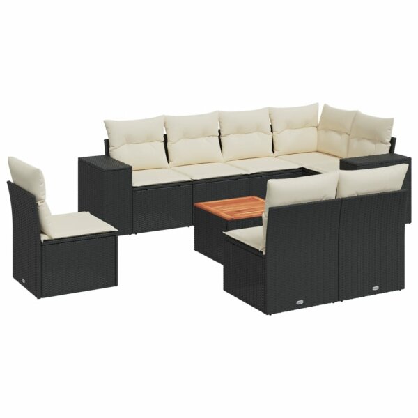 vidaXL 9-tlg. Garten-Sofagarnitur mit Kissen Schwarz Poly Rattan