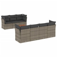 vidaXL 8-tlg. Garten-Sofagarnitur mit Kissen Grau Poly Rattan