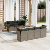 vidaXL 8-tlg. Garten-Sofagarnitur mit Kissen Grau Poly Rattan